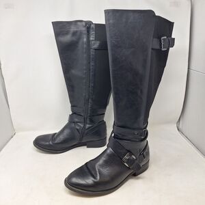 Torrid Black Faux Leather Knee High Riding Boots Stretch Wide Calf Size 10.5 W